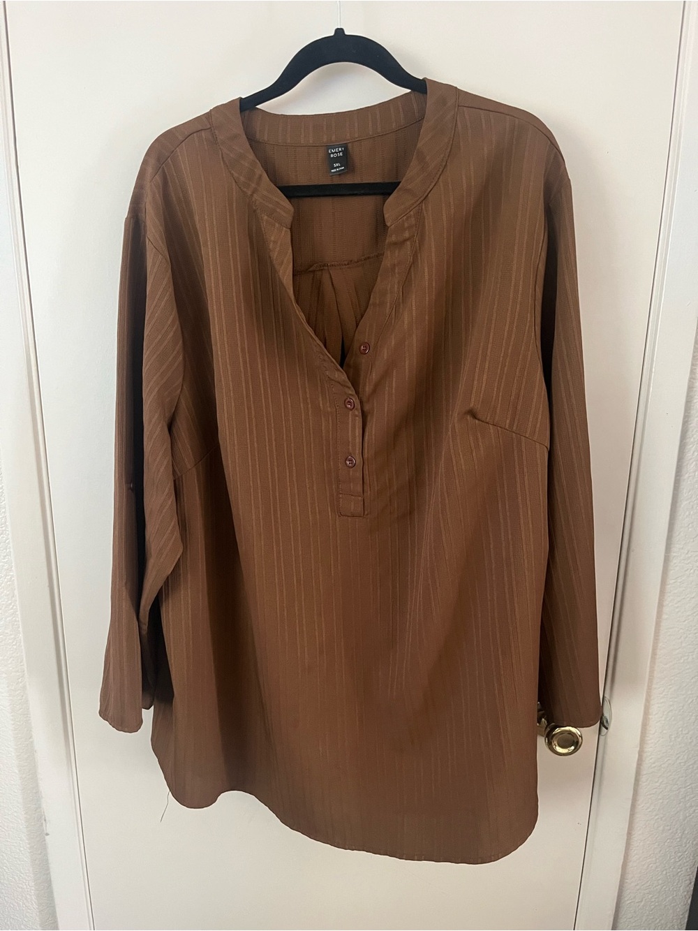 Everlane Brown Pinstripe Popover Blouse